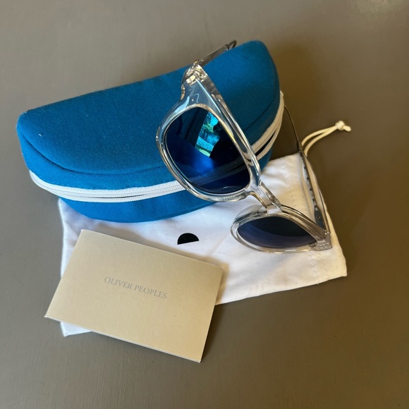 OLIVER PEOPLES CABRILLO CLEAR FRAME BLUE POLARIZED LENS WITH CASE - Picture 2 of 3